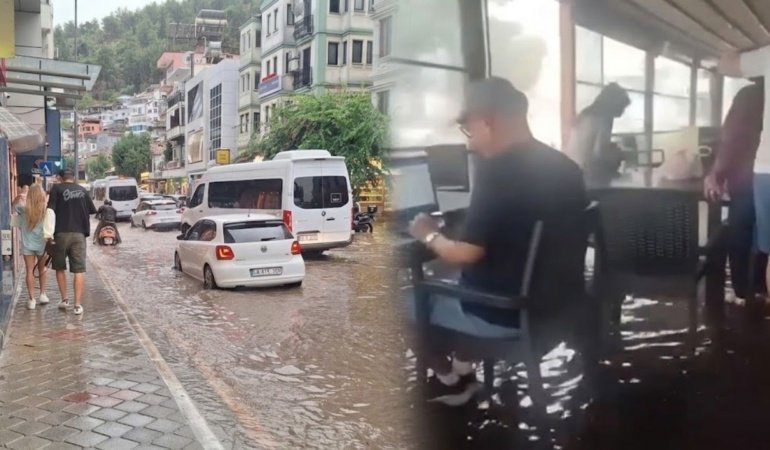 Fethiye’de kâbus anları: Belediye Halk Evi’ni su bastı!