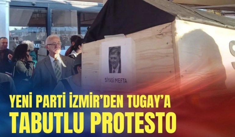 İzmir'de Cemil Tugay'a tabutlu protesto